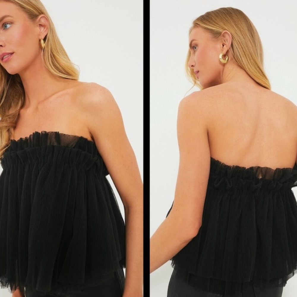 NWT Hyacinth House Black Willa Tulle Strapless Babydoll Blouse Top Size XS